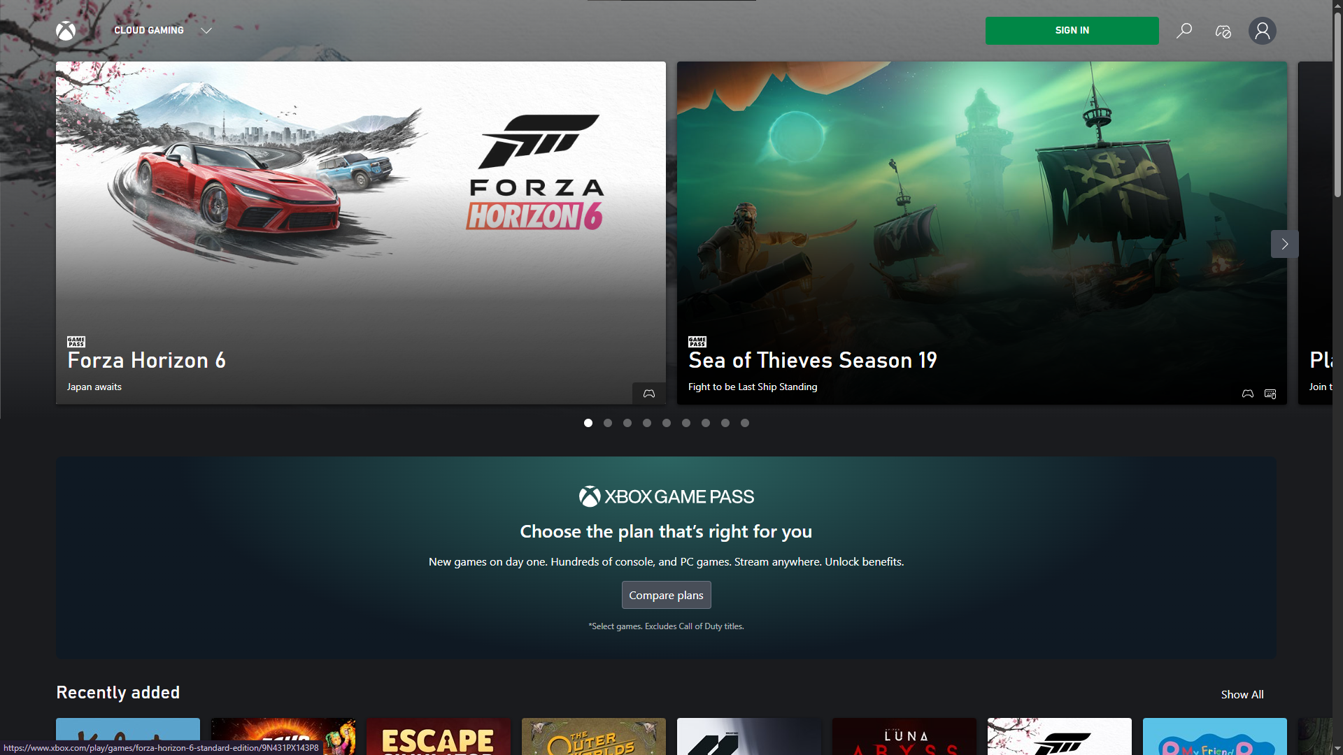 بث Xbox Cloud Gaming في المتصفح يدخل وضع ملء الشاشة قبل استخدام الفأرة ولوحة المفاتيح.