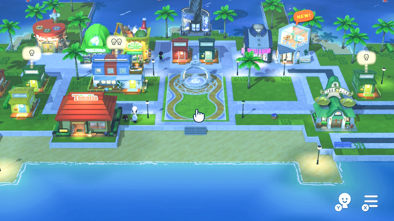 لقطة شاشة تظهر جزيرة في Tomodachi Life: Living the Dream ليلًا