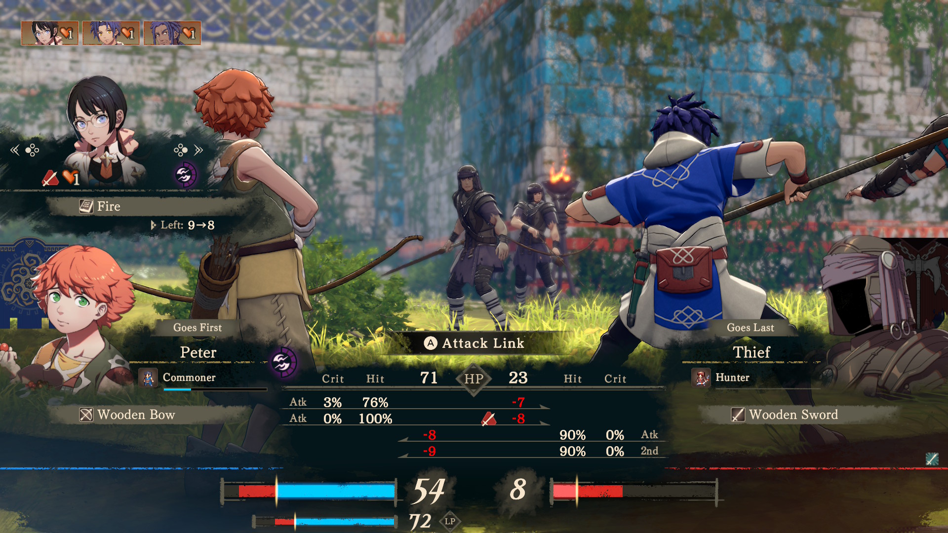 كاي وفريقه يقاتلون الأعداء في Fire Emblem: Fortune's Weave