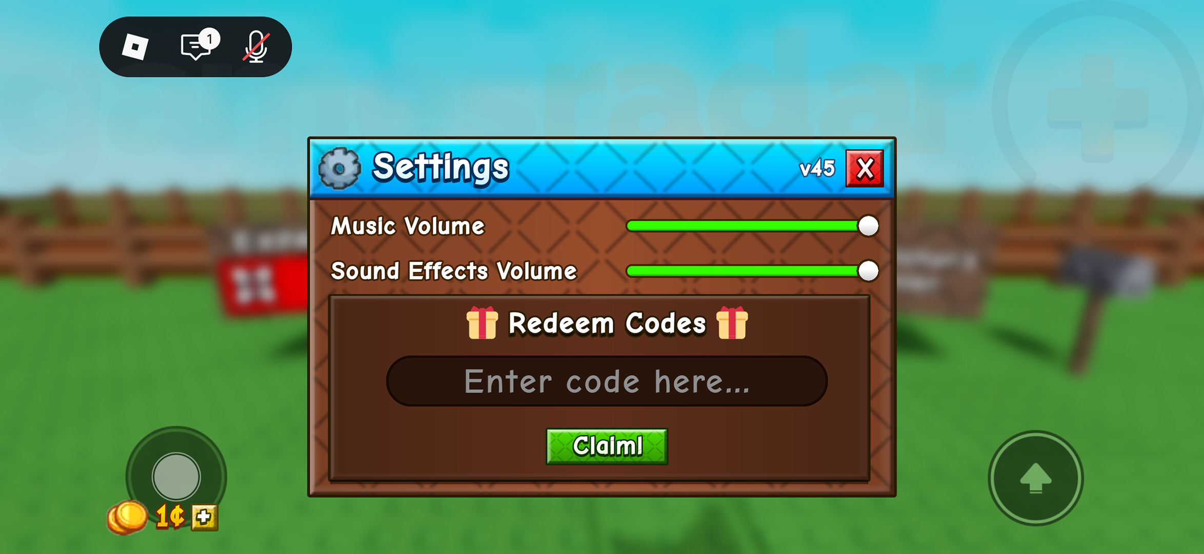 قائمة الإعدادات، حيث يمكنك استرداد أكواد Grow a Garden 2