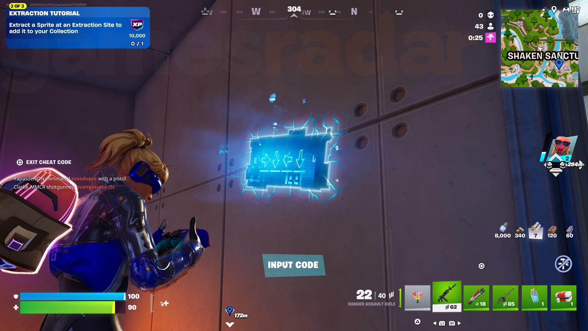 التفاعل مع أحد أكواد الغش في Fortnite لإدخال الرمز