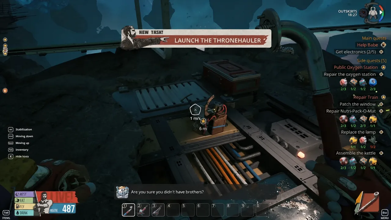 لافتة مهمة جديدة تظهر “Launch the Thronehauler” مع اقتراب اللاعب من منصة صاروخ المرحاض.