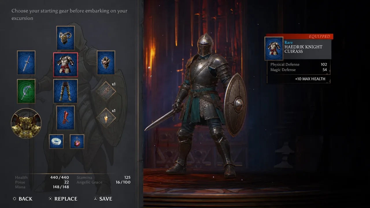 شاشة عتاد Crimson Moon الأولية مع درع Haedrik Knight Cuirass المجهز قبل الصيد
