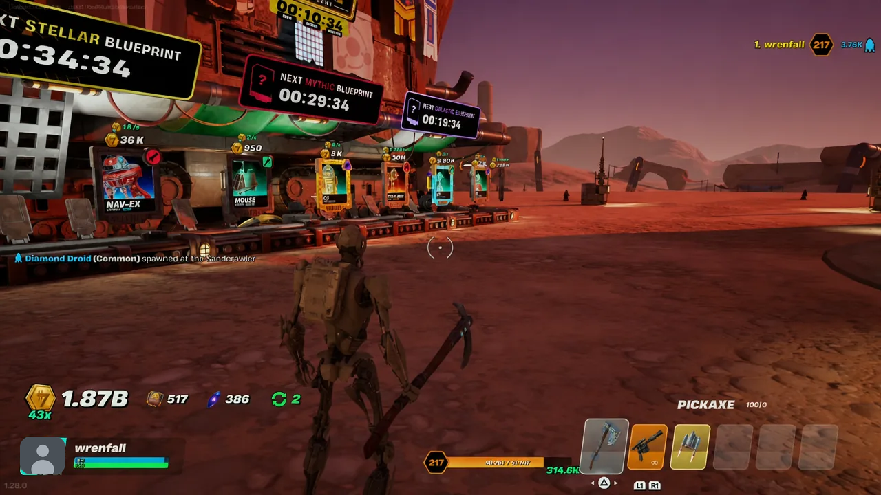 عرض خريطة Droid Tycoon أثناء جولة نشطة في Fortnite