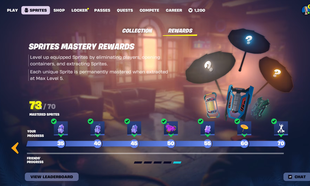 صورة توضيحية لمسار إتقان السبرايت ومكافآته في Fortnite الفصل 7 الموسم 4