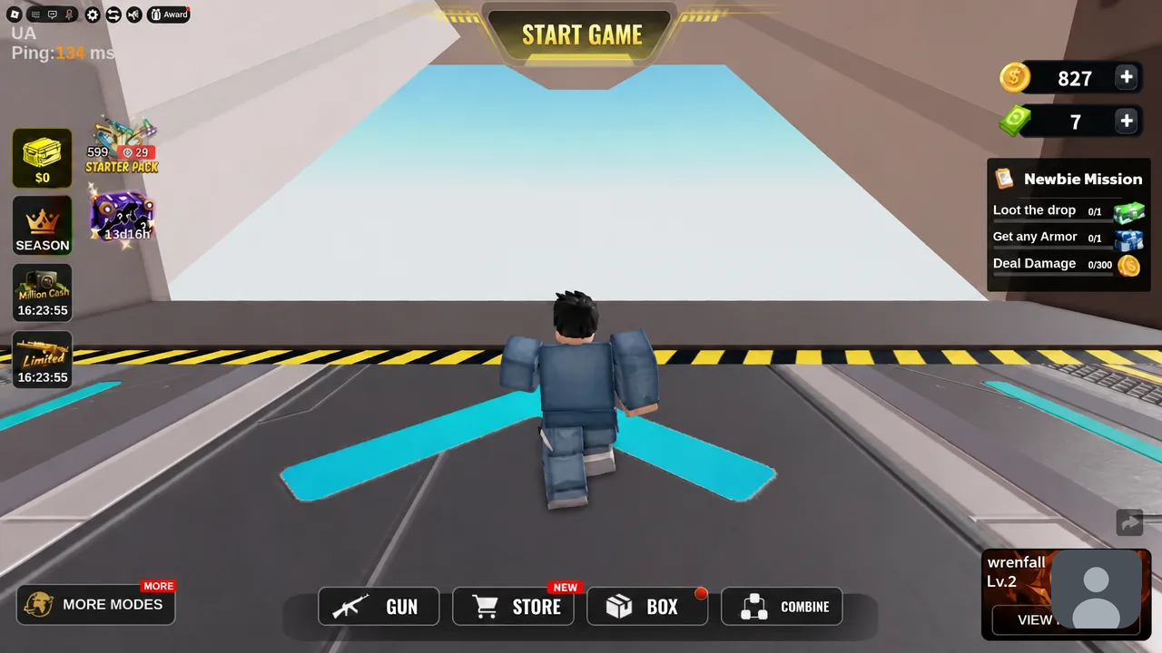 منصة الردهة مع زر START GAME جاهز للضغط