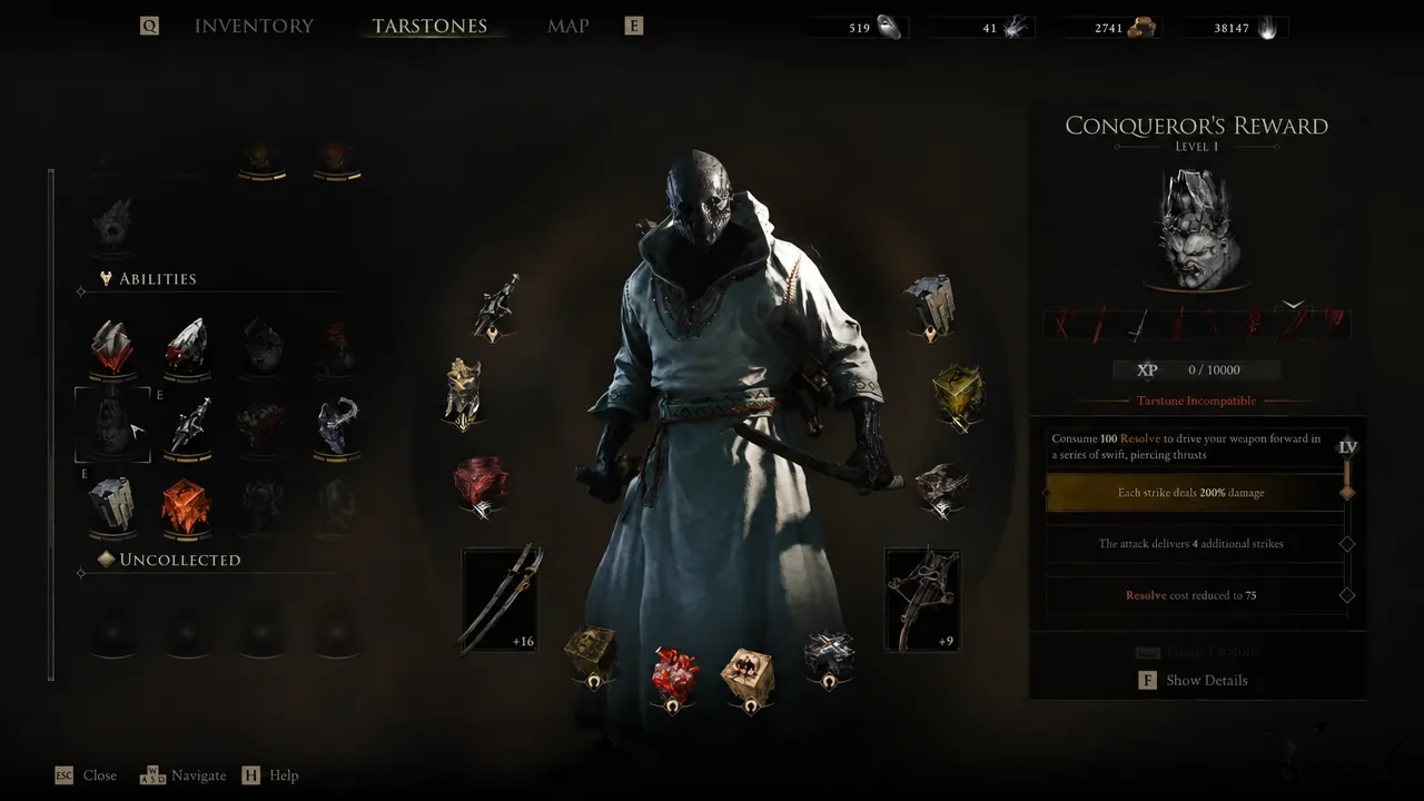 قائمة أحجار Tarstones تعرض لوحة مكافأة الفاتح (Conqueror's Reward) وخط الضرر بنسبة 200 بالمائة
