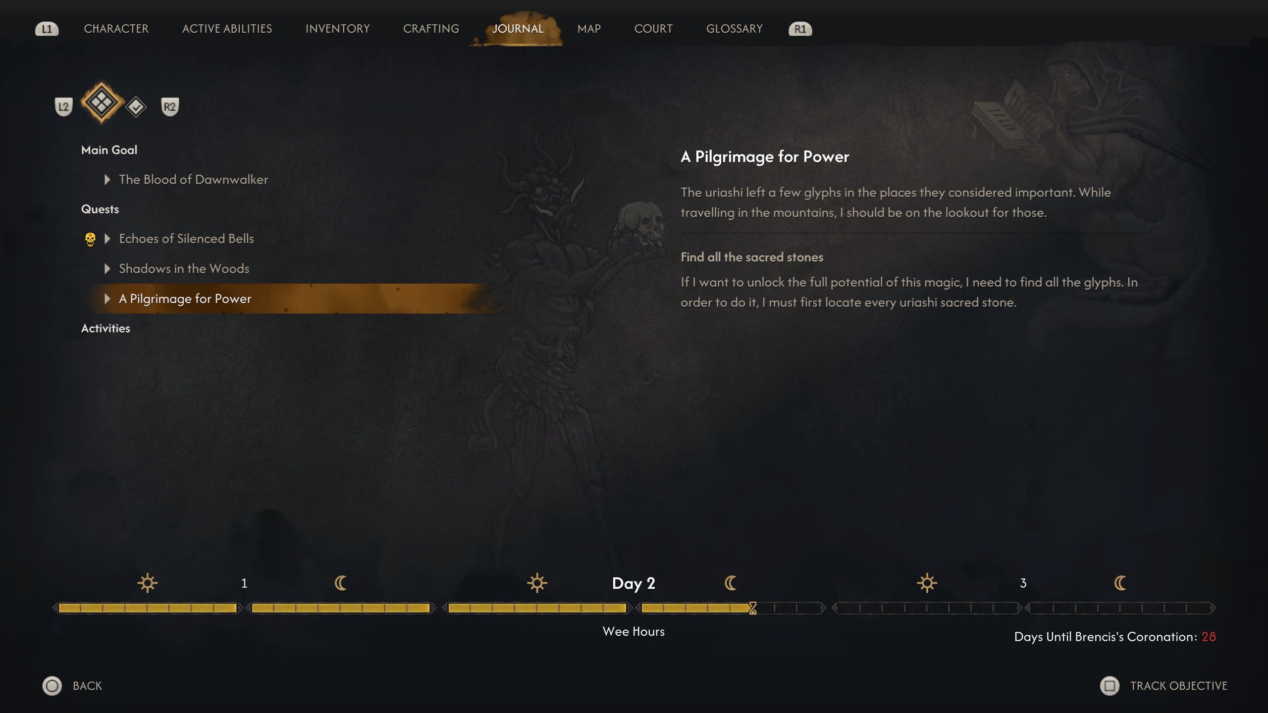 لقطة شاشة من لعبة The Blood of Dawnwalker تُظهر آلية الوقت في اللعبة