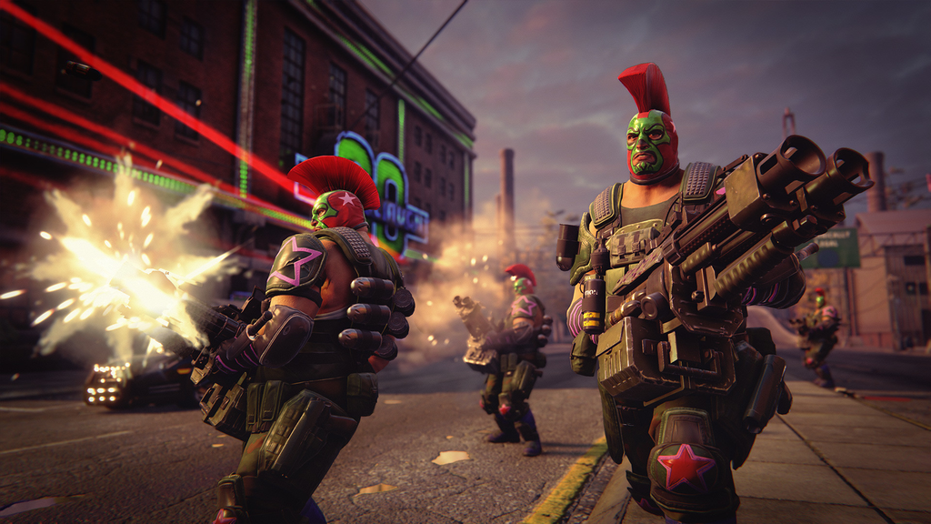 لقطة شاشة من لعبة Saints Row: The Third Remastered تظهر شخصية اللاعب في بيئة حضرية مليئة بالإثارة.