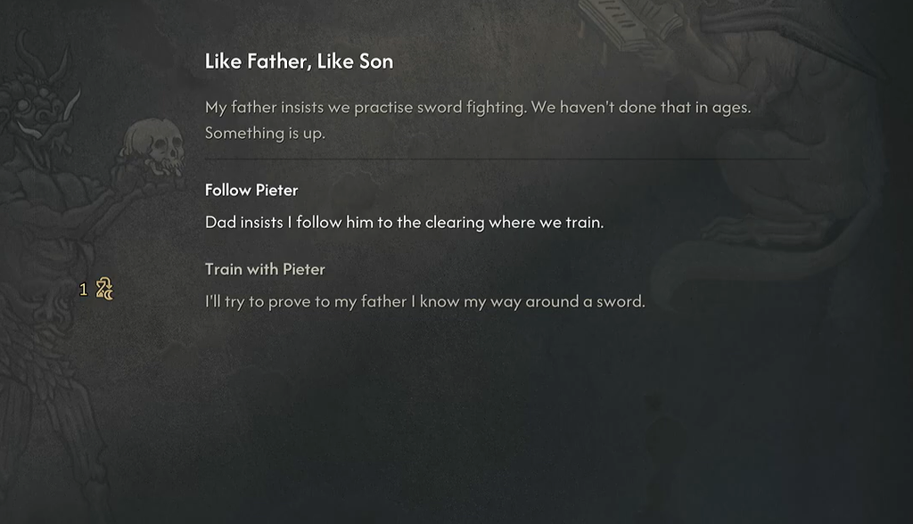 خيارات الحوار في مهمة Like Father, Like Son بلعبة The Blood of Dawnwalker
