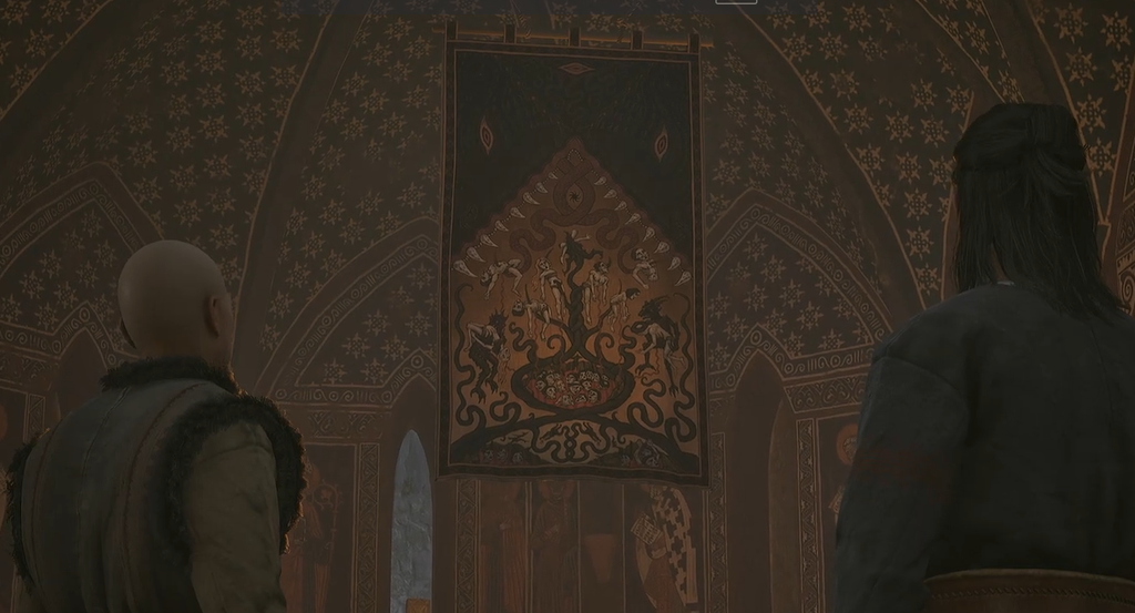 لقطة شاشة أخرى من لعبة The Blood of Dawnwalker تعرض خيارات حوار تؤثر على القصة.