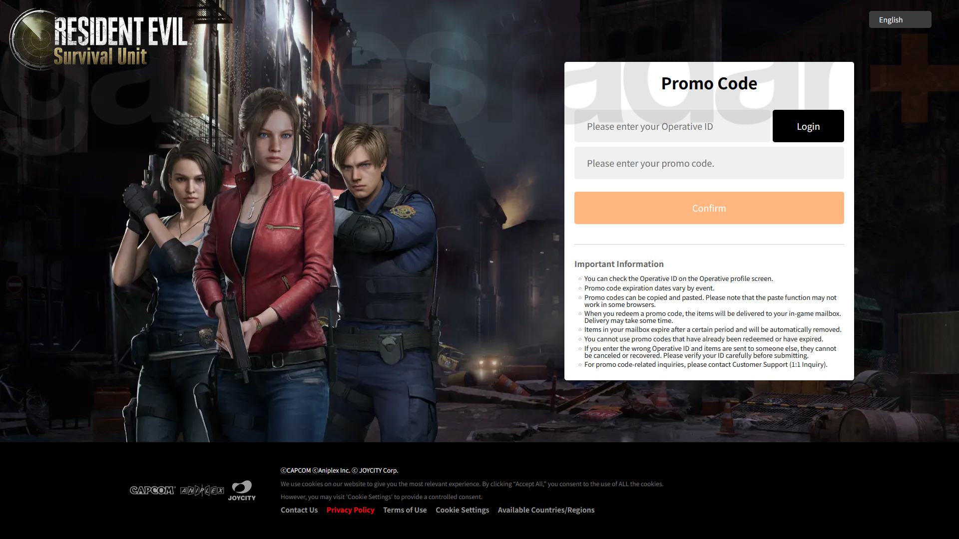 استرداد أكواد Resident Evil Survival Unit عبر الإنترنت من خلال الموقع الإلكتروني