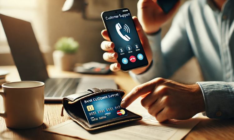 شخص يتصل بخدمة عملاء البنك للإبلاغ عن فقدان أو سرقة بطاقة ائتمان، مما يجعل الأفراد المهتمين بالأمان يفكرون - هل يجب أن يكون لديّ عدة بطاقات ائتمان احتياطية؟