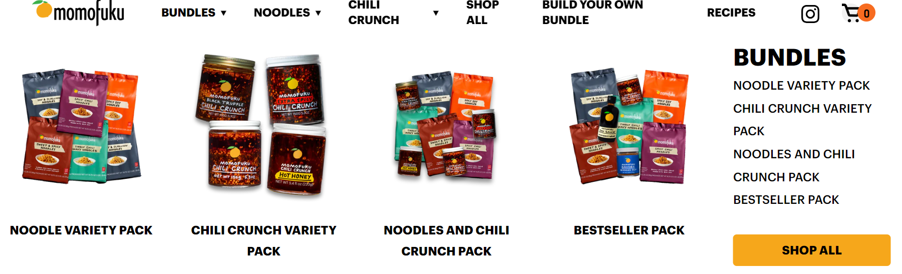 screenshot of the shop page of the momofuku restaurant website 