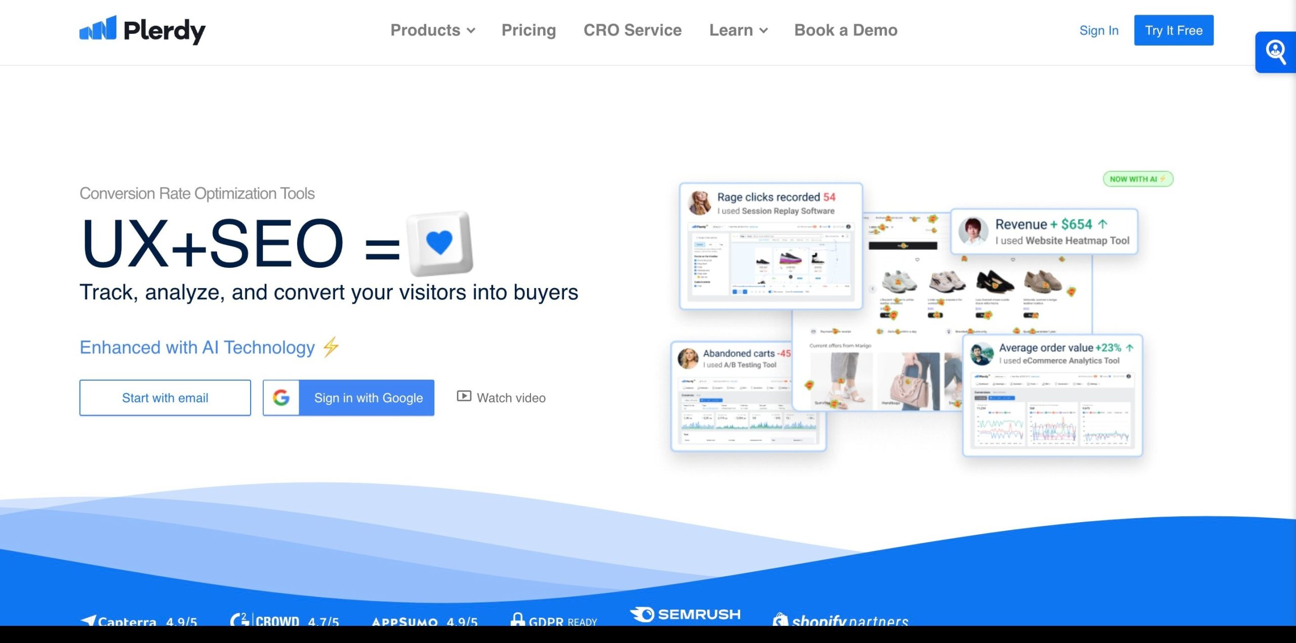 لقطة شاشة لـ Plerdy، أحد أفضل بدائل Hotjar
