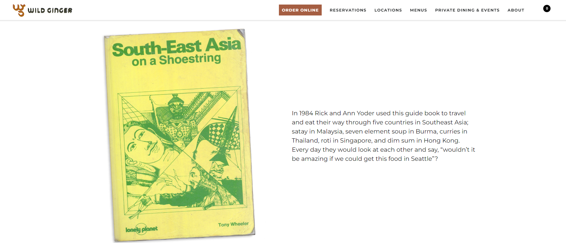 screenshot of the our story page of the wild ginger restaurant website 
