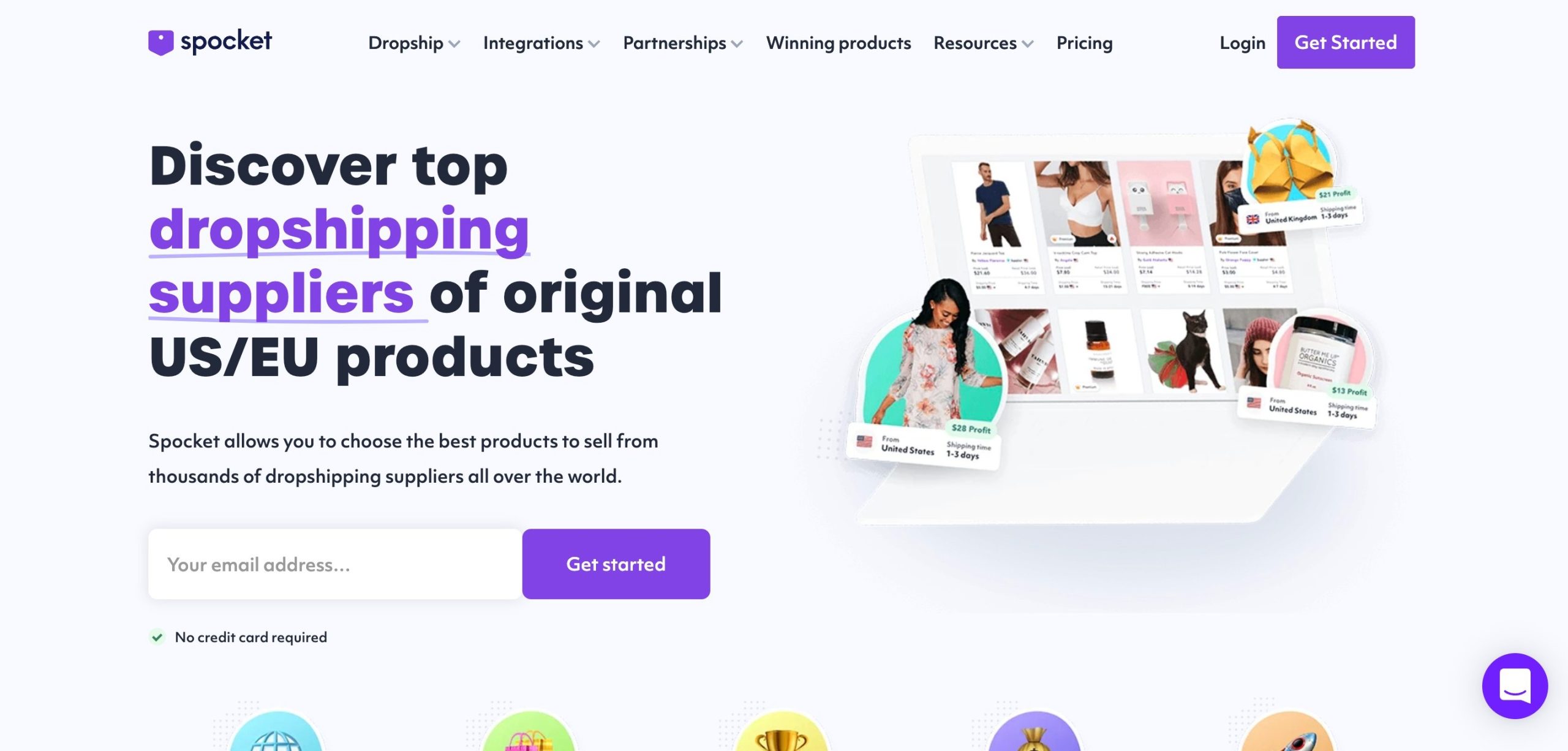 Spocket review: Screenshot of Spocket's homepage