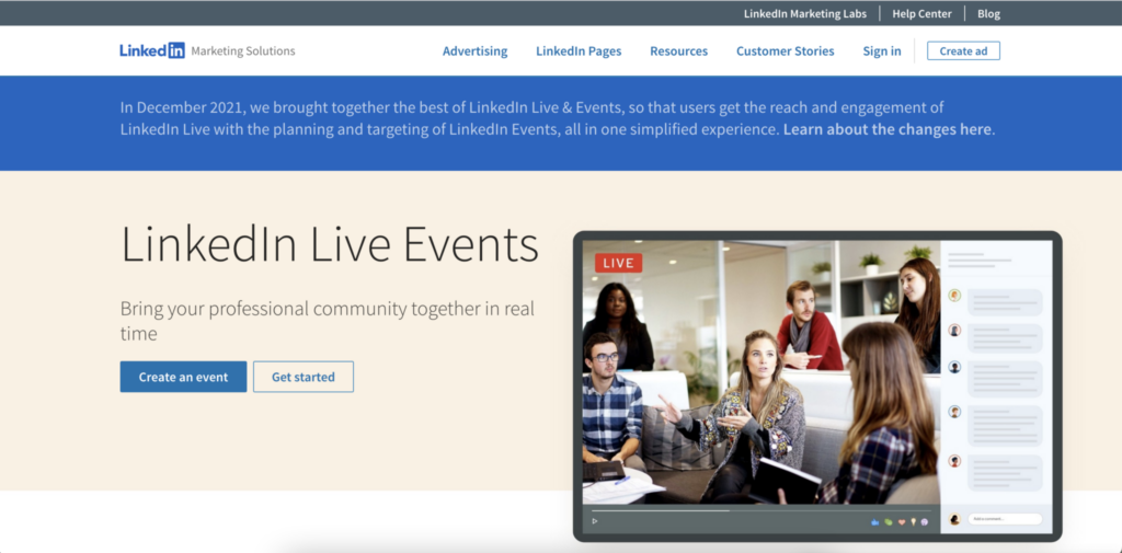 لقطة شاشة لصفحة Linkedin Live.