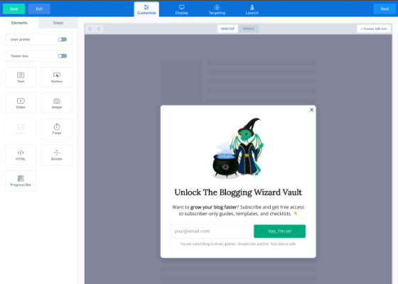 اجعل نماذج الاشتراك قصيرة وجذابة convertbox
