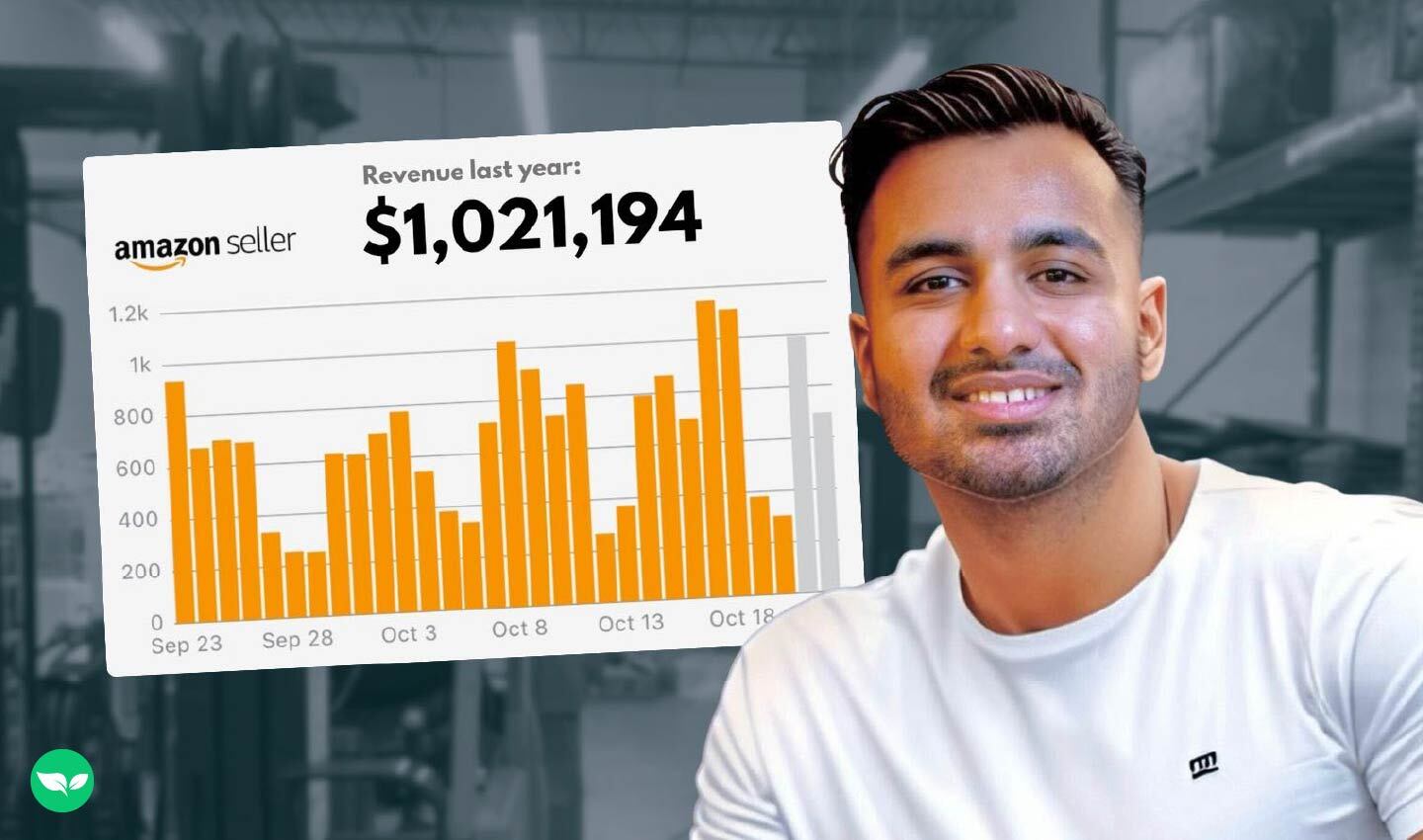 Il grafico delle vendite Amazon FBA di Shaf Qureshi mostra ricavi superiori a 1 milione di dollari.