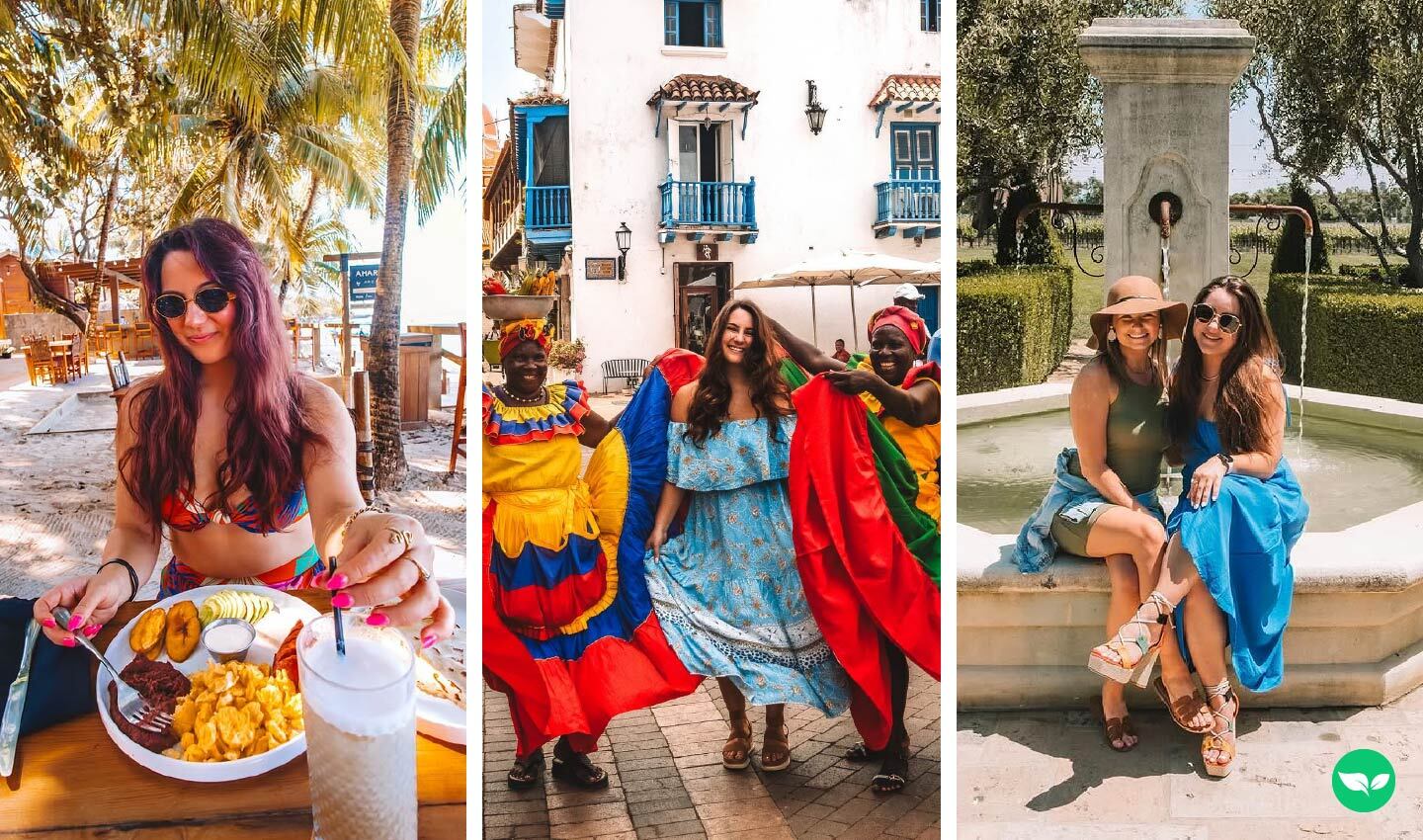 Una raccolta di foto di viaggio che ritraggono Madison Kriegbaum mentre cena su una spiaggia a Roatan, balla a Cartagena e sorride con un'amica vicino a una fontana: tutte immagini tratte da sue esperienze reali.