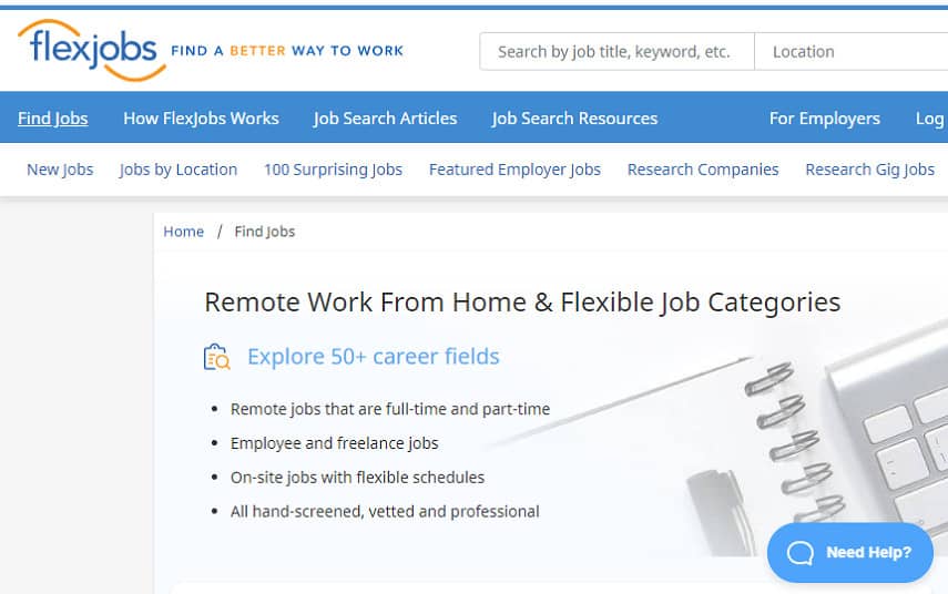 صفحة وظائف FlexJobs