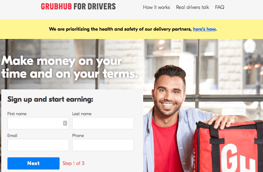 الصفحة الرئيسية لـ GrubHub