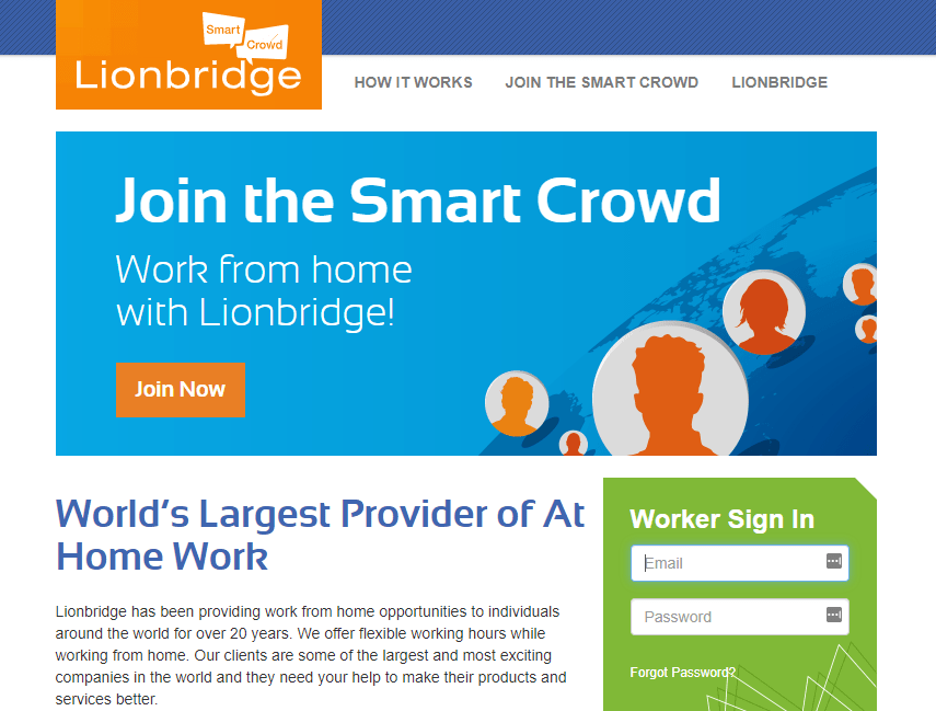 الصفحة الرئيسية لـ LionBridge SmartCrowd