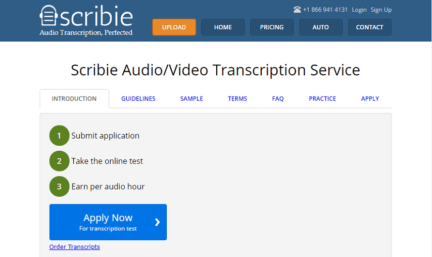 الصفحة الرئيسية لتطبيق Scribie