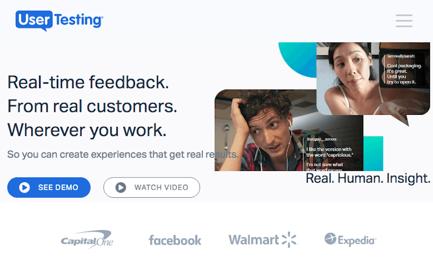 الصفحة الرئيسية لموقع UserTesting