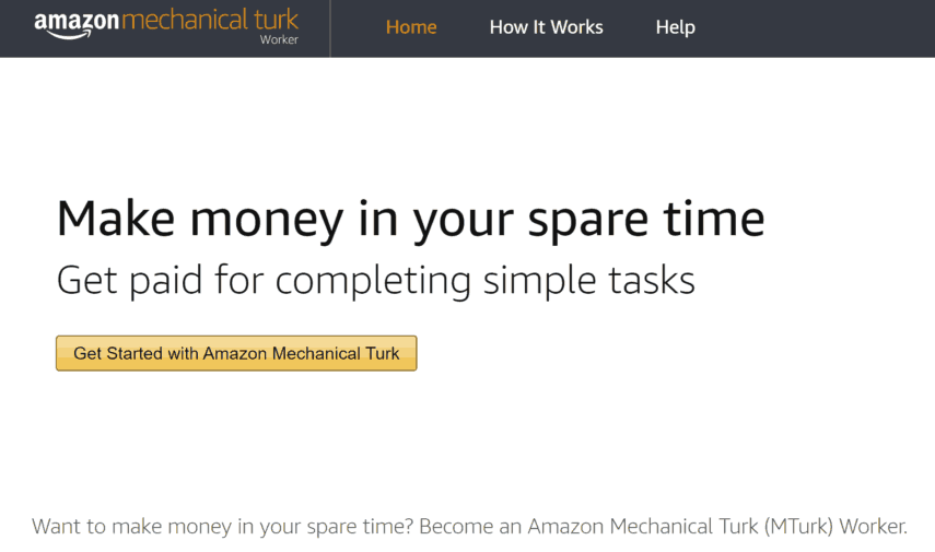الصفحة الرئيسية لـ Amazon Mechanical Turk (MTurk)