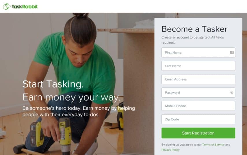 الصفحة الرئيسية لـ TaskRabbit
