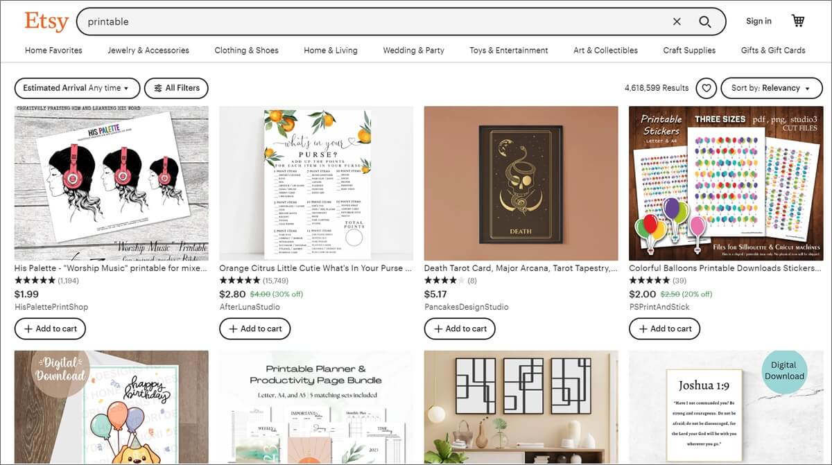 منتجات Etsy القابلة للطباعة