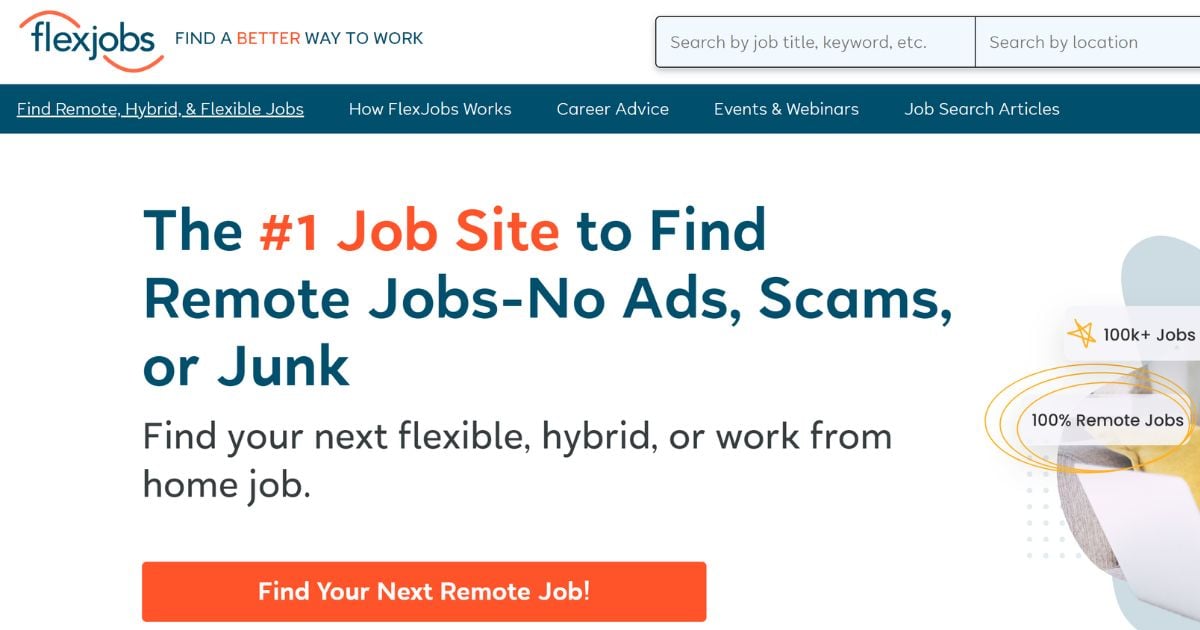 الصفحة الرئيسية لـ FlexJobs