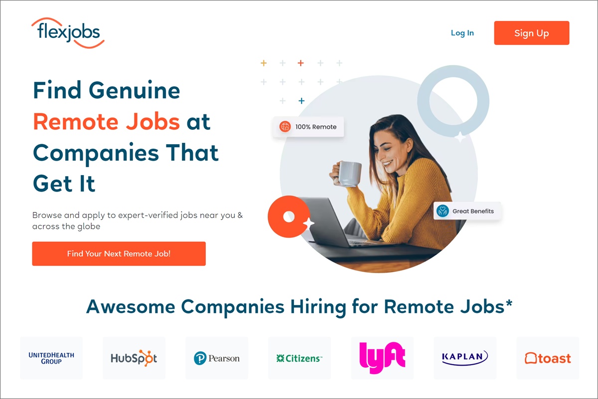 الصفحة الرئيسية لـ Flexjobs