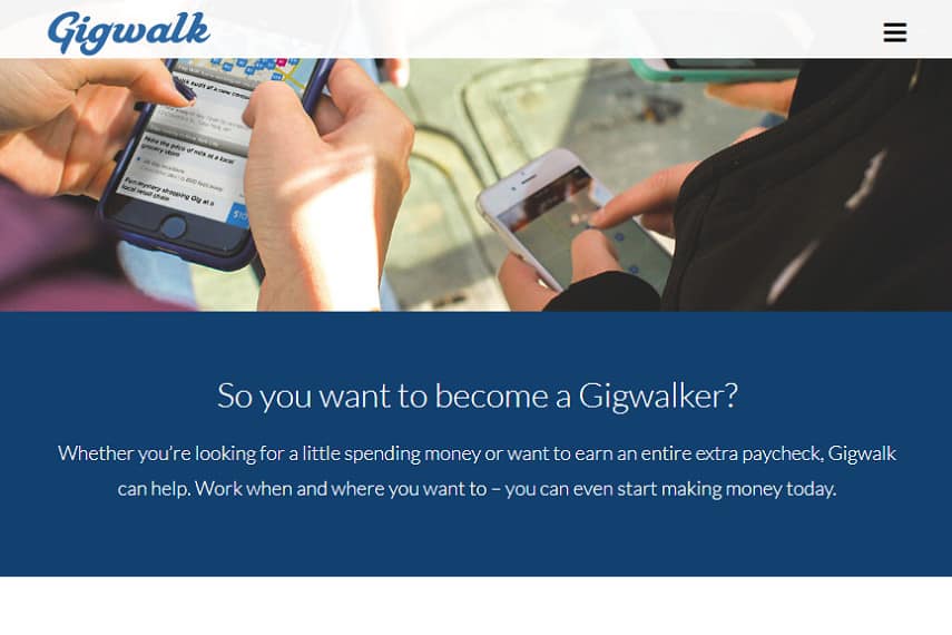 الصفحة الرئيسية لتطبيق Gigwalk
