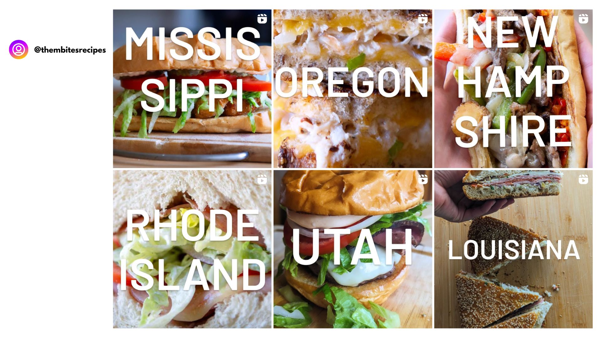 Een screenshot met verschillende Instagram-berichten over de "States Sandwiches"-serie.