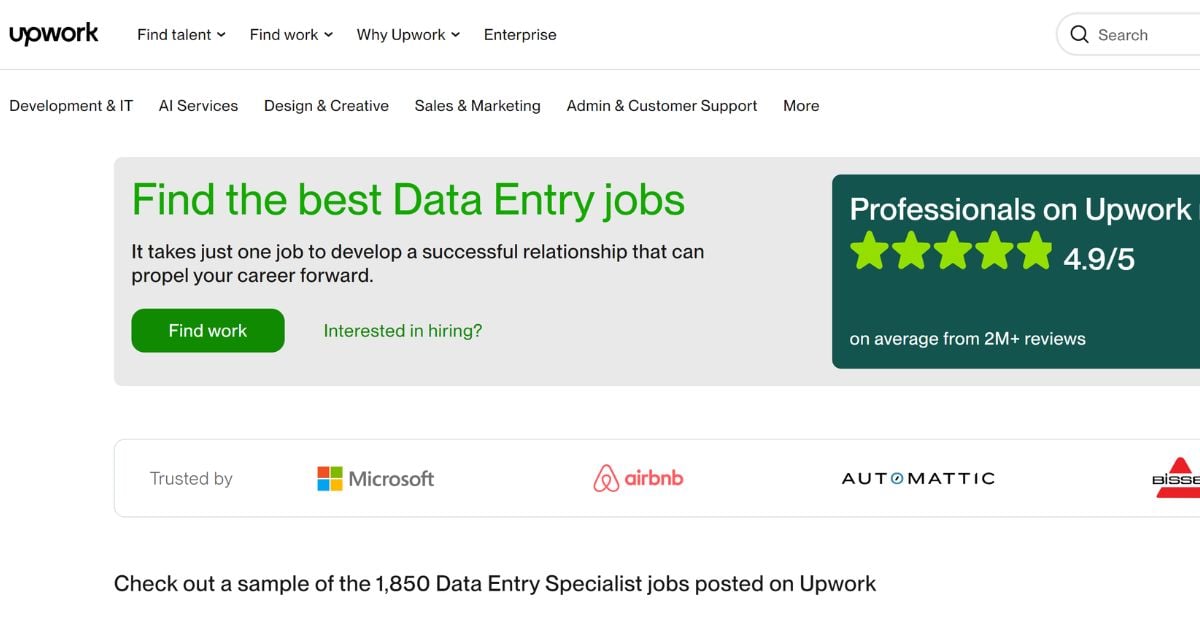 وظائف إدخال البيانات على Upwork
