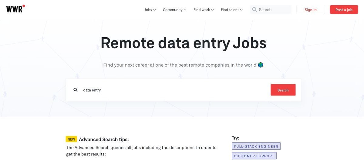 وظائف إدخال البيانات على We Work Remotely
