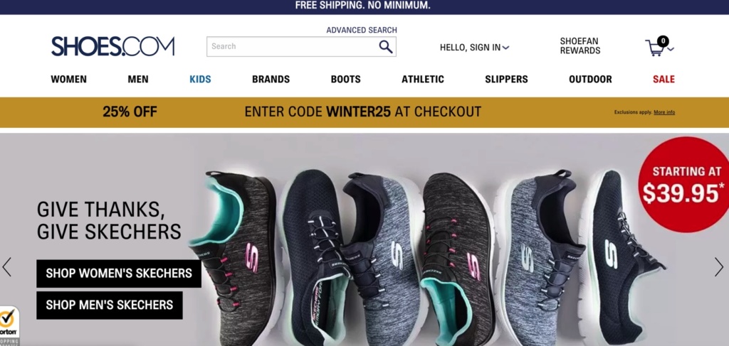 الصفحة الرئيسية لموقع Shoes.com