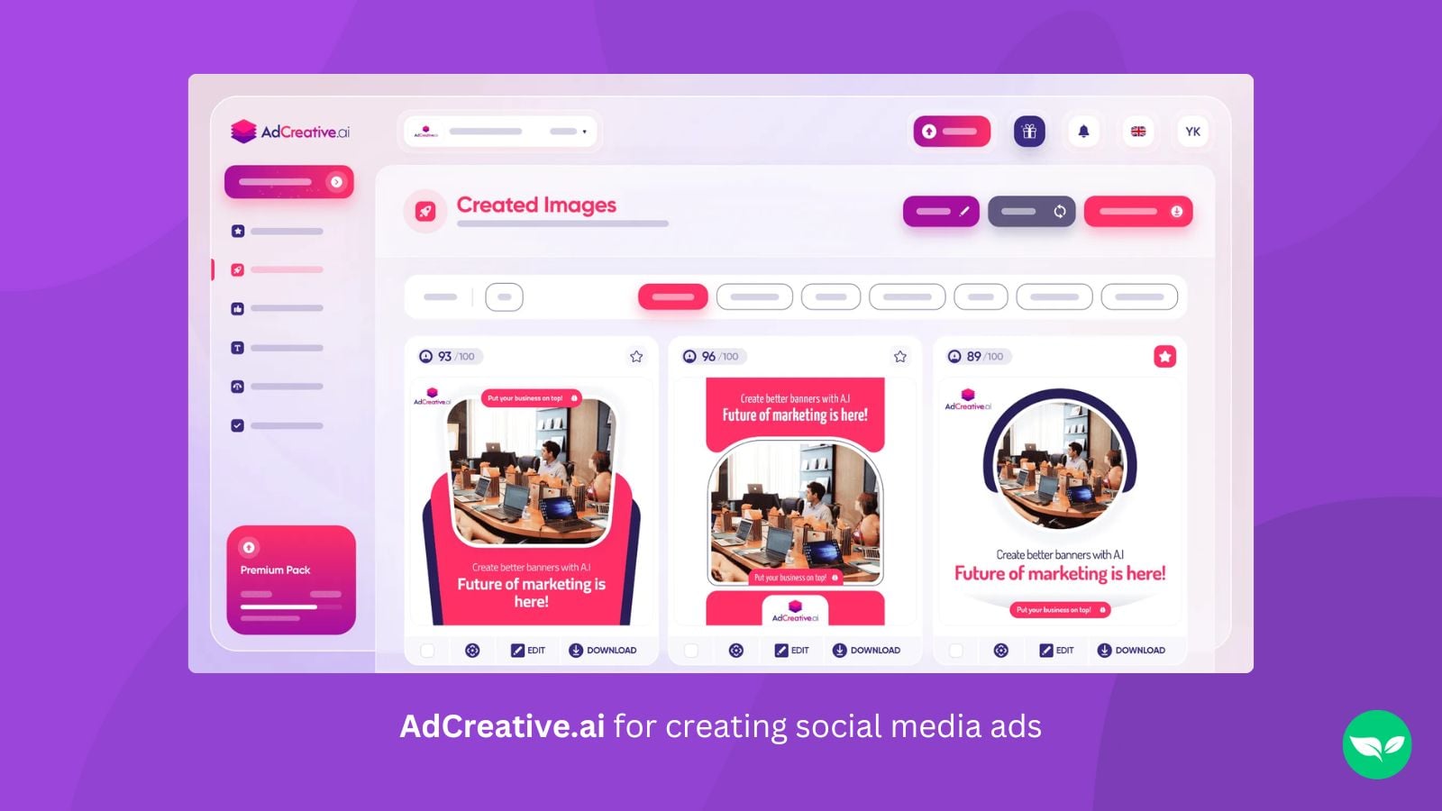 لقطة شاشة تظهر استخدام AdCreative.ai لإنشاء رسومات لوسائل التواصل الاجتماعي
