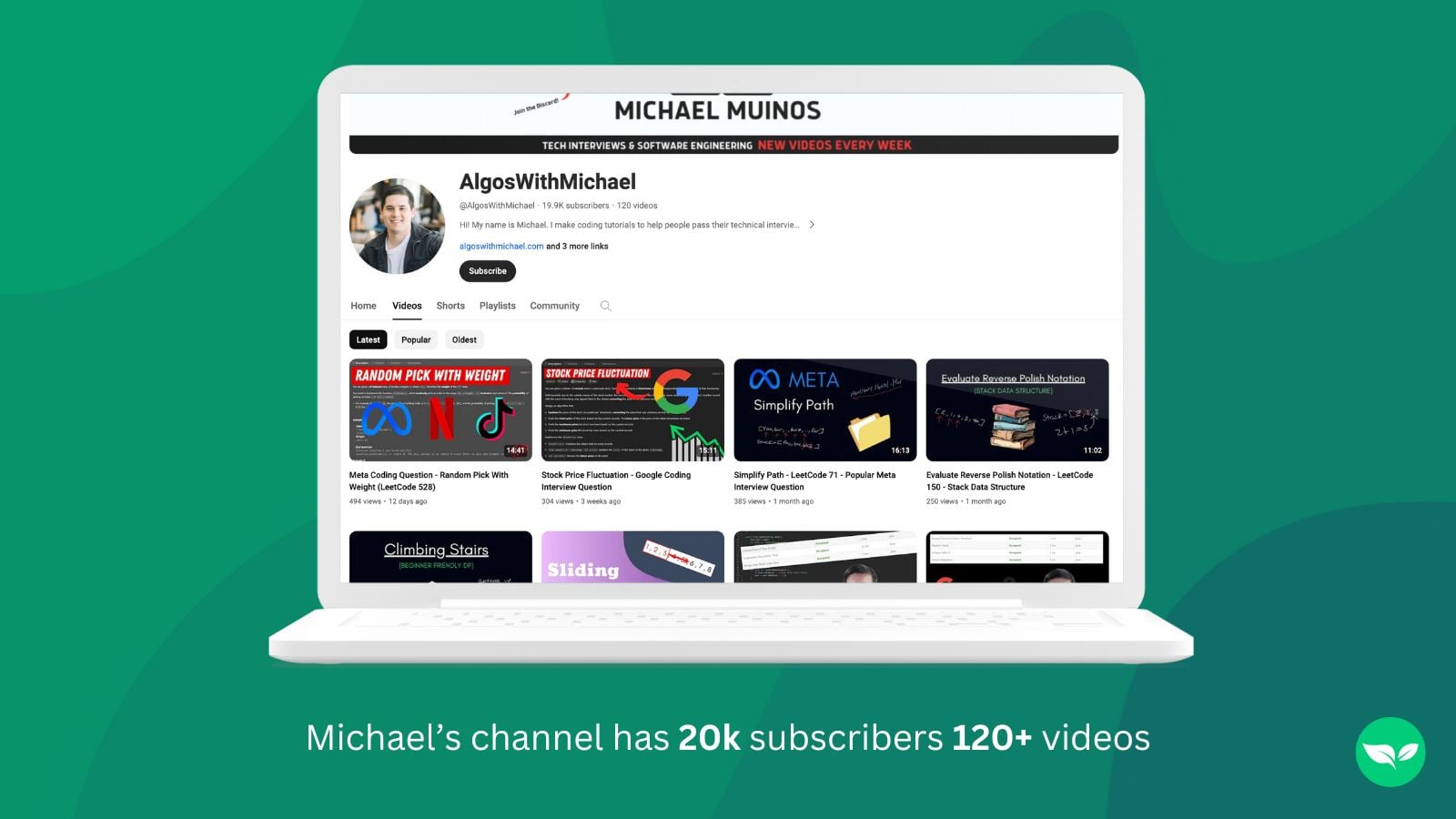 لقطة شاشة لقناة Algos with Michael على YouTube