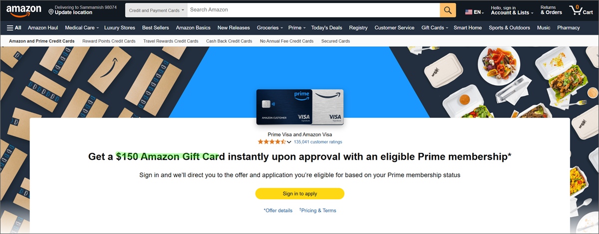 بطاقة Amazon Prime Visa