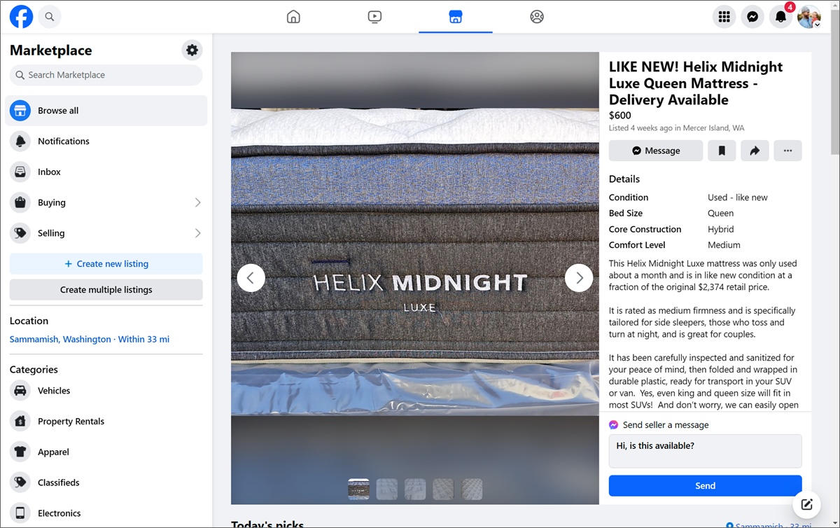 مرتبة Helix للبيع على Facebook Marketplace