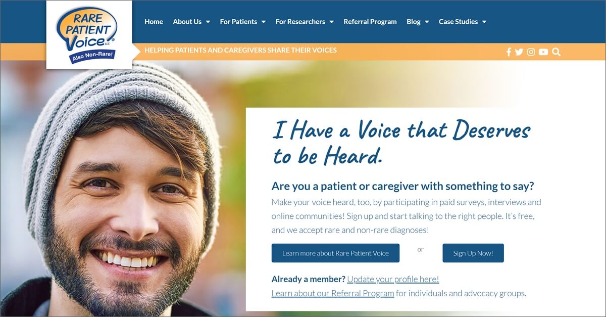 الصفحة الرئيسية لـ Rare Patient Voice