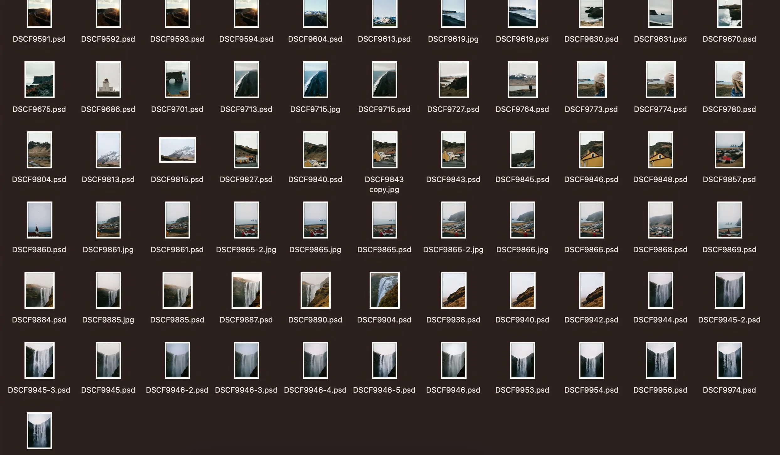 A folder of PSD files on a hard drive