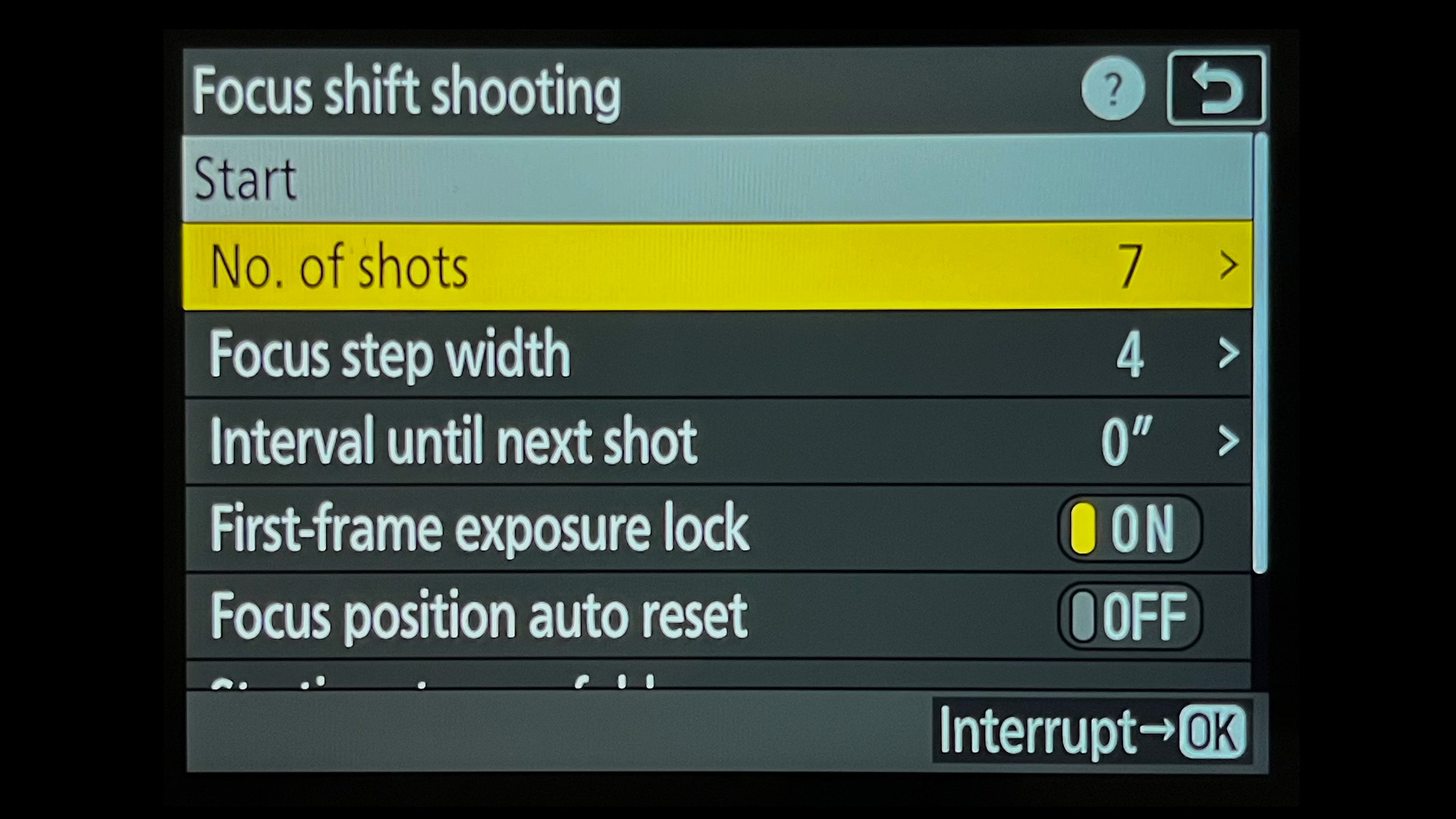 شاشة ميزة Focus Shift Shooting في كاميرا نيكون