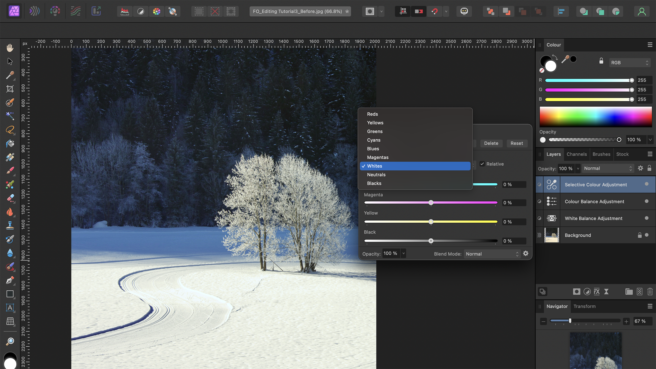 واجهة تحرير برنامج Affinity Photo