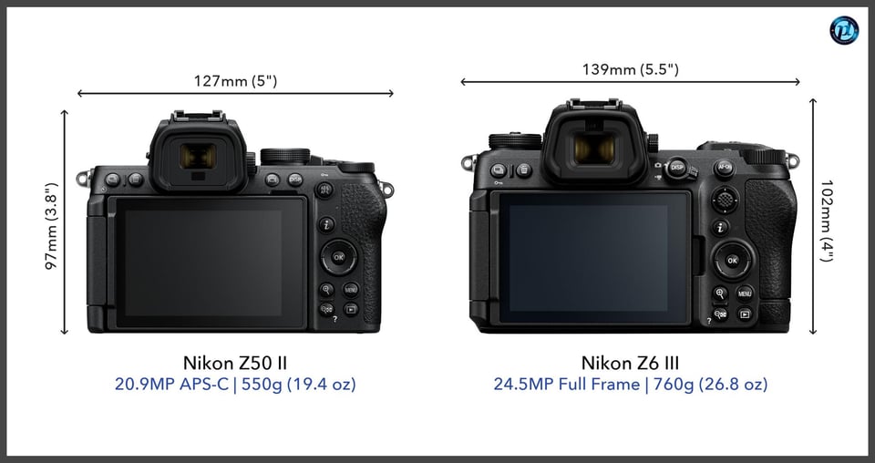 مقارنة بين Nikon Z50 II و Nikon Z6 III من الخلف
