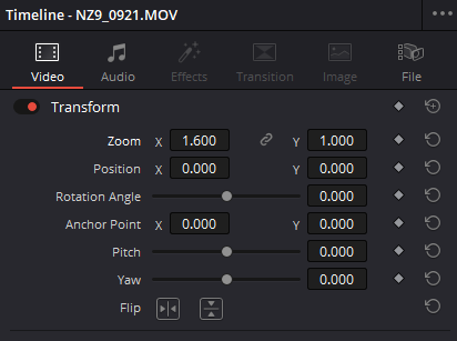 خصائص المقطع في DaVinci Resolve